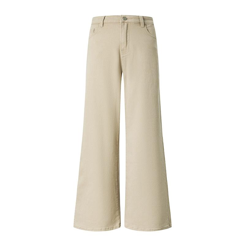 Milk tea color slightly pulled jeans women's spring new straight loose high waist thin wide leg flared pants