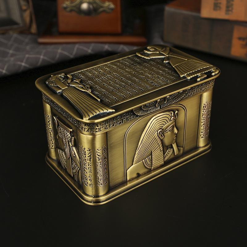 New high-end creative European jewelry box metal Egyptian pharaoh rectangular desktop jewelry storage box