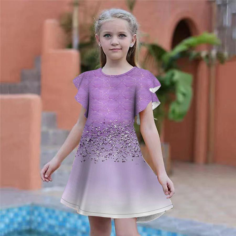 Девочки, рыбка в воде. Платья с принтом, детское праздничное платье для девочек, свободная облегающая юбка с короткими рукавами для девочек старше четырех лет