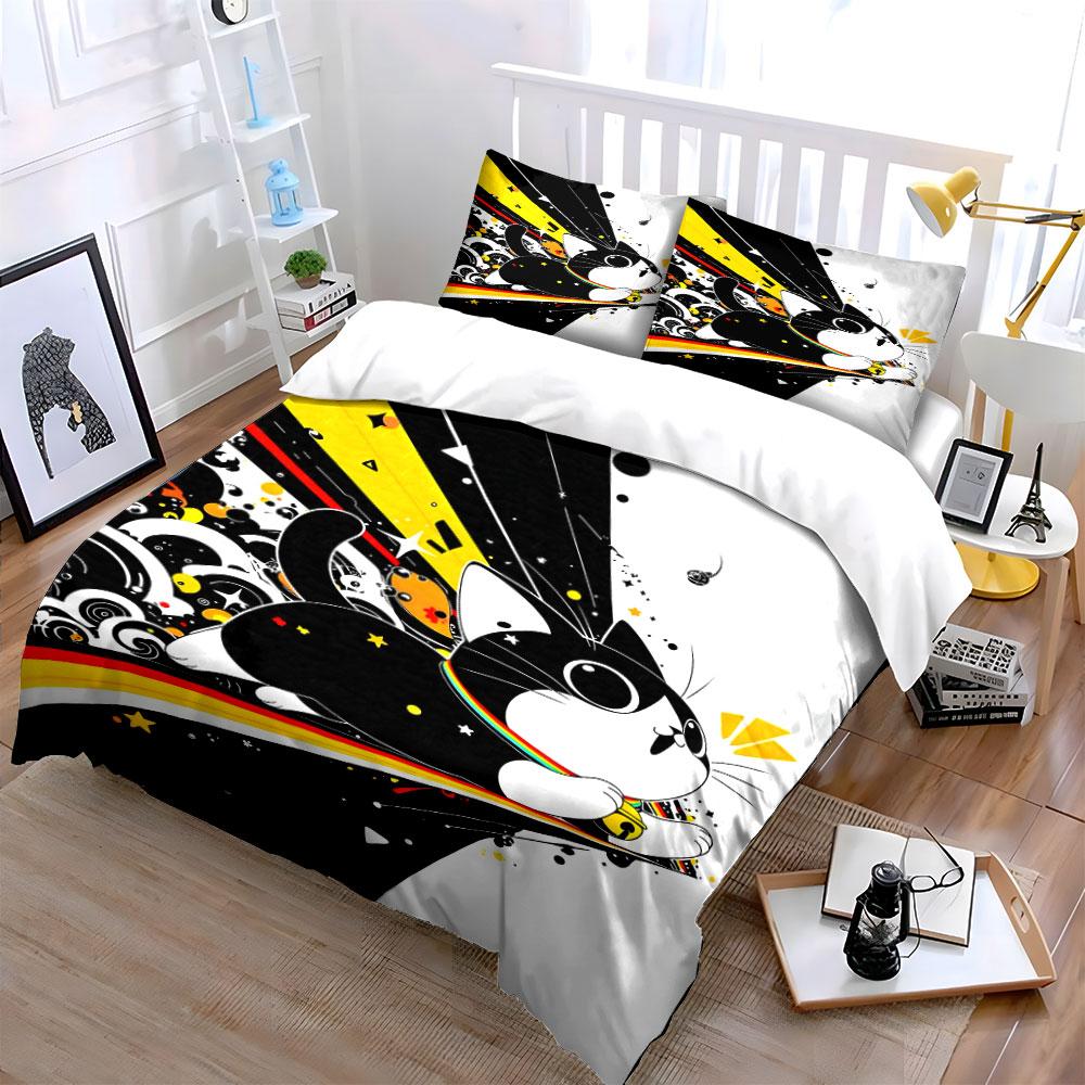 Black-and-white cat design. Bedding sets Duvet cover sets Duvet covers Pillowcases(1*Duvet Cover 2*Pillowcases without duvet insert)