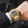 Men's Multifunction Quartz Watch Chronograph Luminous Water-Resistant Luxury Golden Steel Bracelet Men Moonswatch