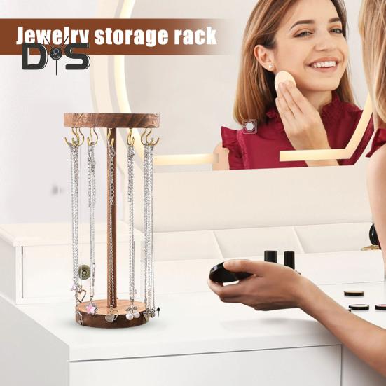 Standing Necklace Holder Jewelry Organizer with Hooks Wooden Base Headband Organizer Display Stand for Girls Necklaces Bracelets