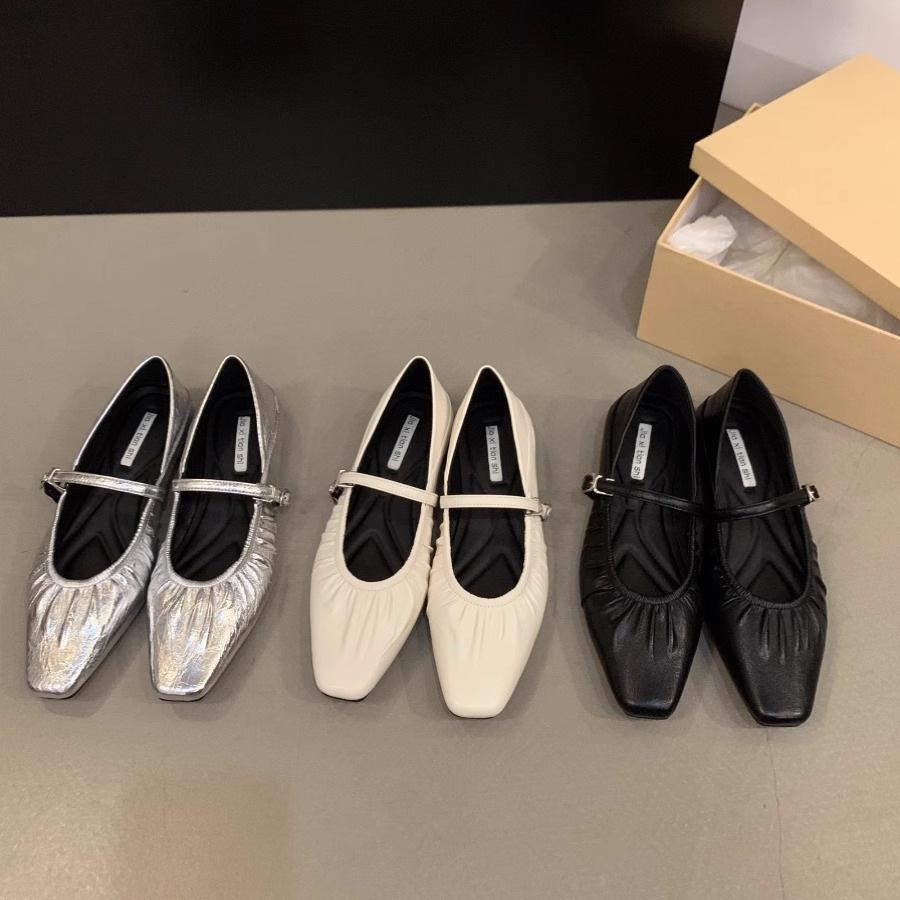 Французские туфли Мэри Джейн на плоской подошве серебристого цвета, женская обувь весна и осень 2025 года, новая весенняя юбка, нежные вечерние туфли