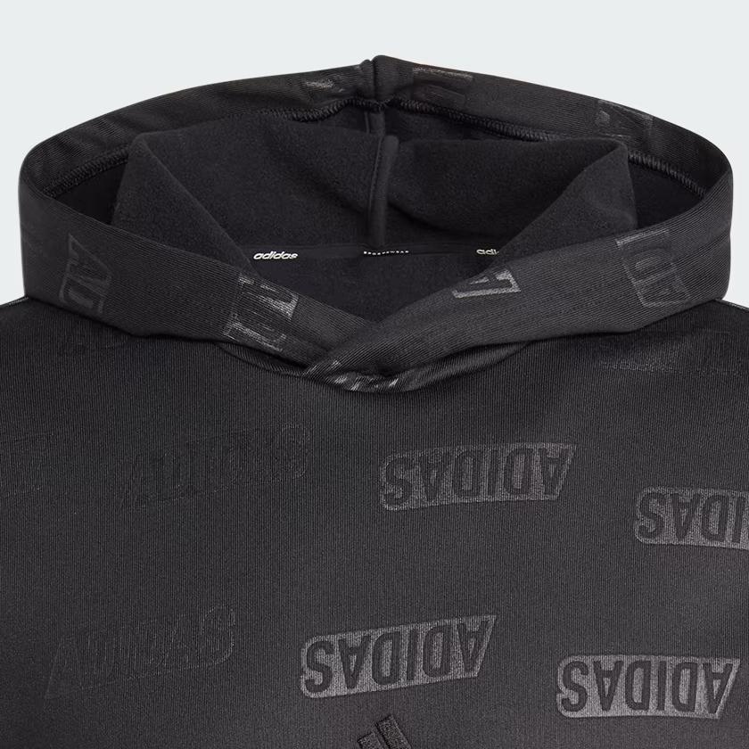 Adidas Embossed Polar Fleece Hoodie With Letter Logo Print Long Sleeve Hooded Sweatshirt Men Hoodies Black IJ6435