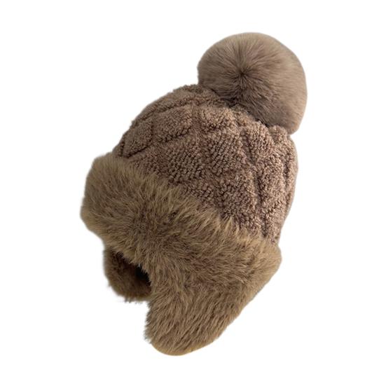 Женская зимняя шапка с ушами, толстая плюшевая шапка с помпоном, защищающая уши, трикотажная, сохраняющая тепло, эластичная, для холодной погоды, уличный головной убор