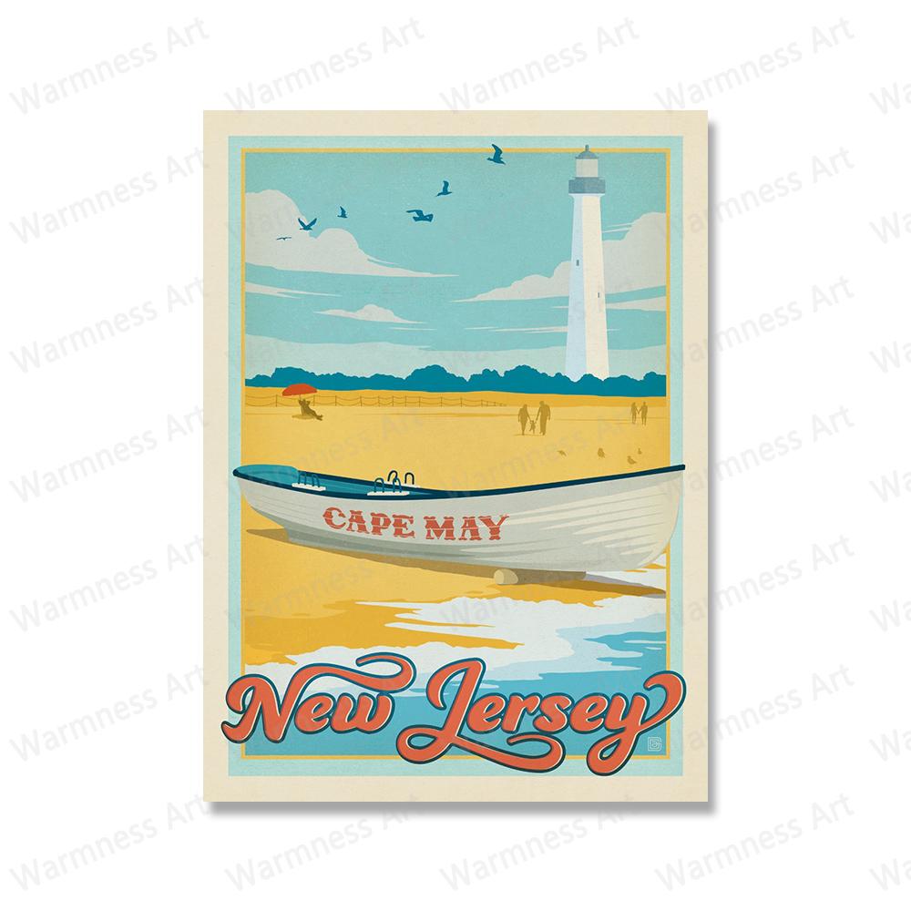 Маяк Морская волна Пейзаж Холст Плакаты Настенная живопись Печать Англия Внешние отмели Остров Сент-Саймонс Живопись Картины Домашний декор Без рамки