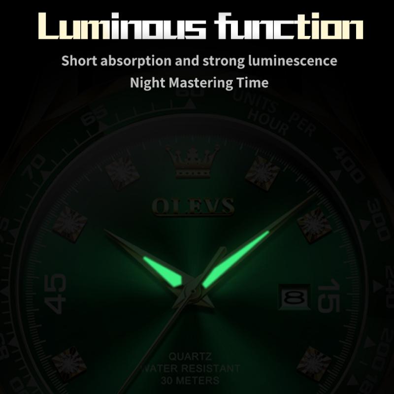 Новые лучшие мужские часы Green Water Ghost Кварцевые часы The Night Light Кожаный ремень