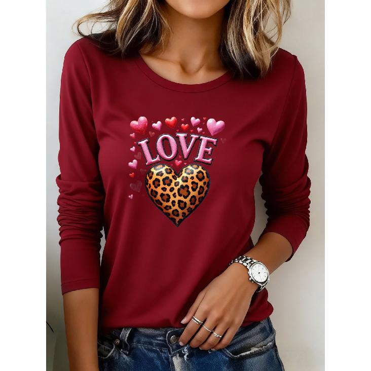 Ladies T Shirt 1Pieces Heart-shaped leopard print pattern Washable Comfortable Durable Easy to wear Leisure Holiday Party Clothing Fashion 200Gram