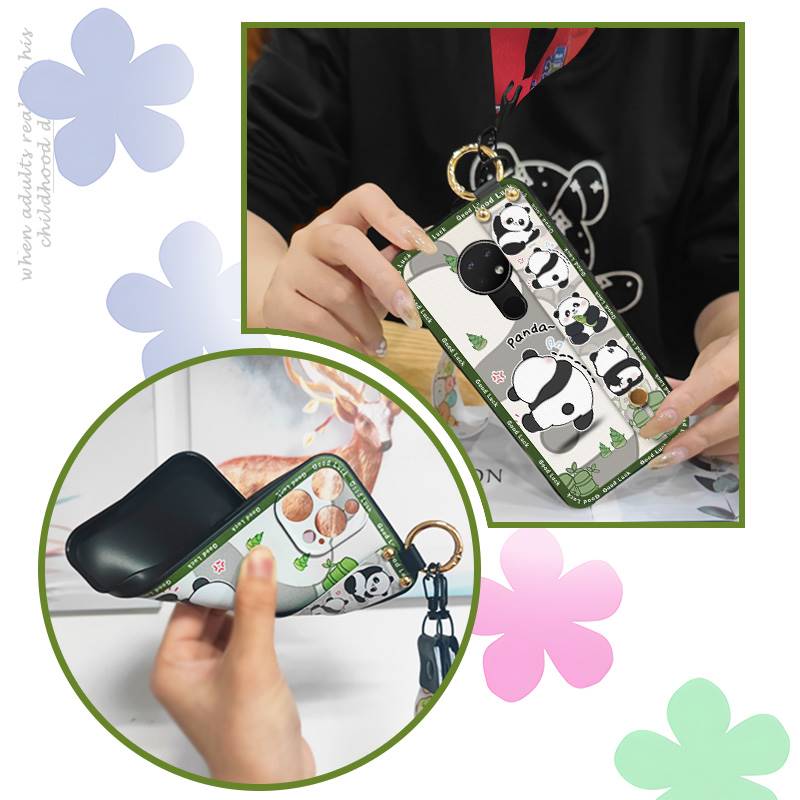 Wrist Strap Durable Phone Case For Nokia 6.2/7.2 Cartoon Fashion Design Waterproof Shockproof Panda Wristband Anti-dust