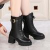 Boots Women's Spring and Autumn Single Boots Thick-heeled High-heeled Winter Shoes Mid-tube Plus Velvet Short Boots