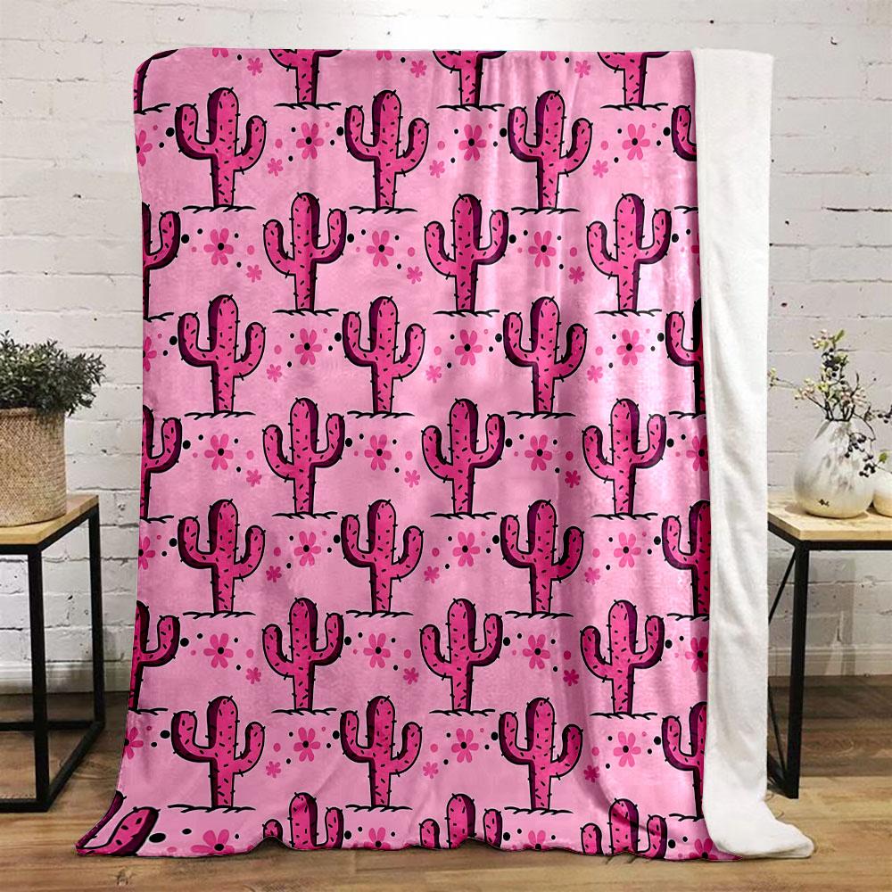 Pink Cactus and Flowers Pattern Patterned flannel blanket perfect for the bedroom living room, sofa, or a little nap