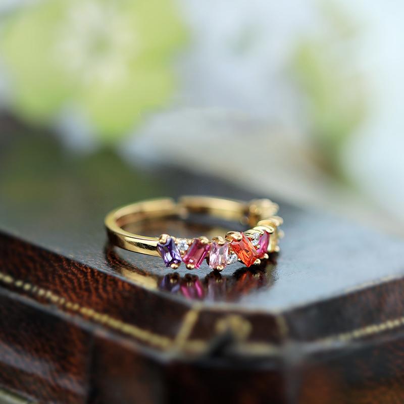 Оригинальный дизайн инкрустированных радужных драгоценных камней колец для женщин регулируемые легкие роскошные элегантные помолвочные ювелирные изделия высокого качества
