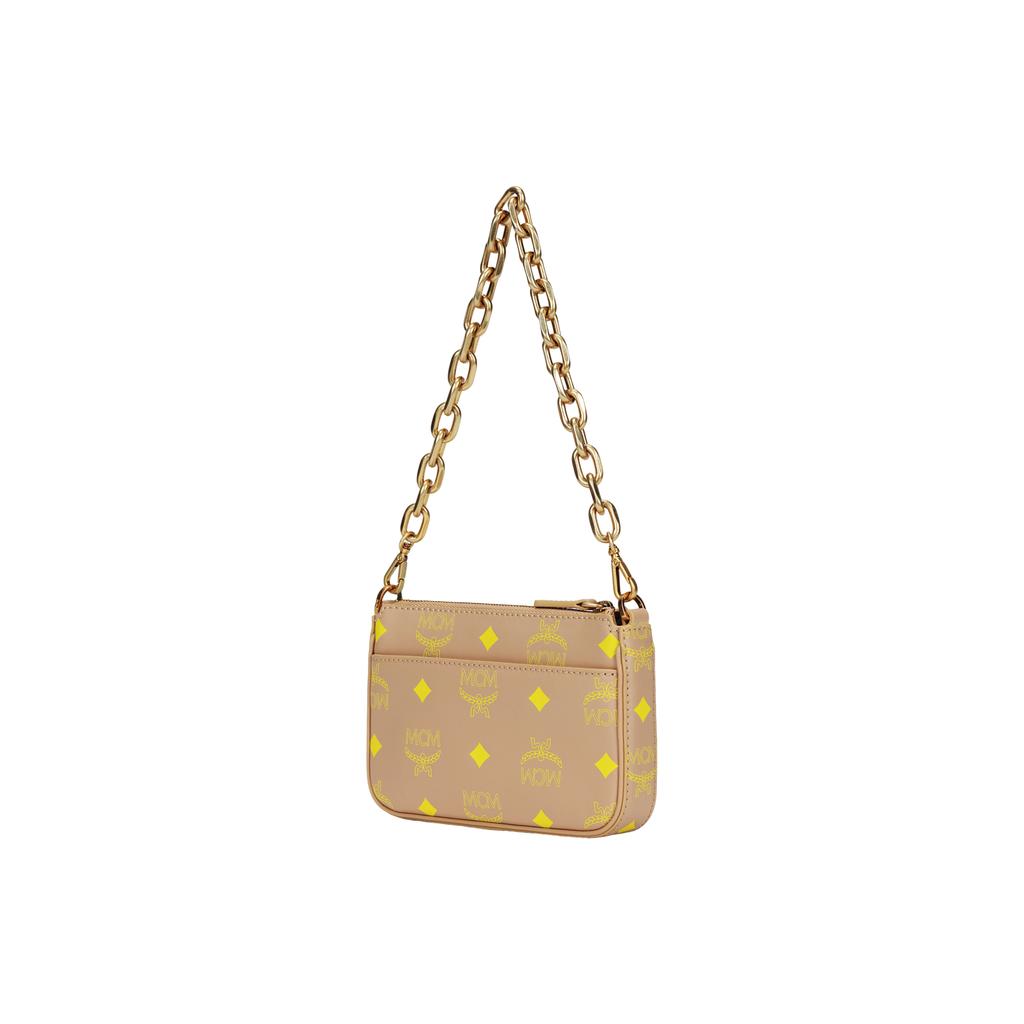 MCM Monogram Print Fashion Chain Leather Mini Shoulder Bag Women Shoulder Bag Beige MYZCSSX01I6001