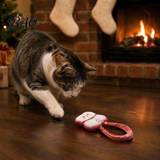 Indoor Cat Play Supplies Christmas Catnip Toy for Cats, Stuffed Chew with Mesh Plush Toys Tube, Interactive Flexible Tube Bell Kittens Holiday