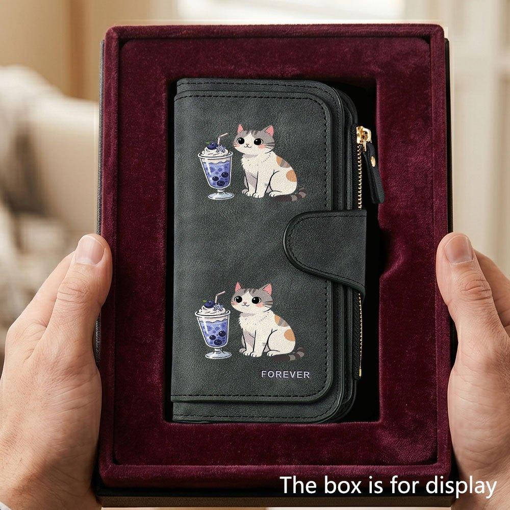Unique cartoon cute cat men's large capacity wallet with business card slot and cash pocket suitable for formal occasions and office use perfect gift