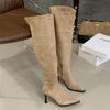 Mi Ting Long Legs Pointed Head High Heels Thin Boots Autumn and Winter Matte Suede Lapel Multi-way To Wear Knee Boots Women