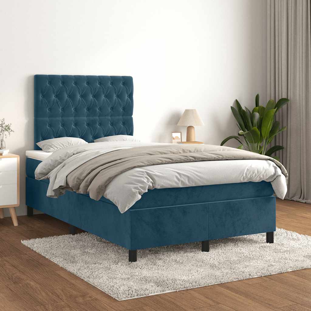 Box Spring Bed with Mattress Dark Blue 120 x 200 cm Velvet