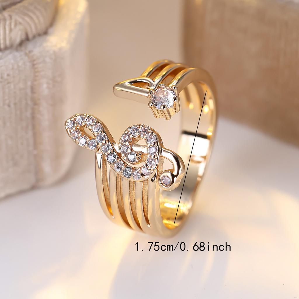 Creative Music Note Ring Women's Simple Fashion Design Open Ring Design Inlaid Synthetic Zircon Daily Commuting Jewelry Gifts