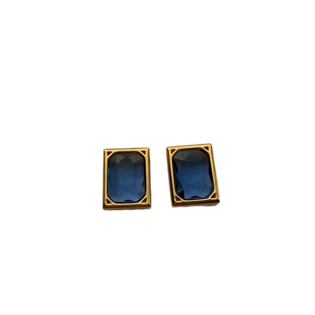 Rectangle Crystal Transparent Stud Earrings Resin Translucent Retro Gorgeous High Sense Exquisite Earrings Women