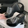 Eilyken Summer PVC Transparent Solid Platform Wedges Woman Slippers Thick Bottom High Heels Party Shoes