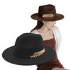 Leaf Decoration Fedora Hat Large Brimmed British Vintage Hats Woolen Hats  Autumn and Winter