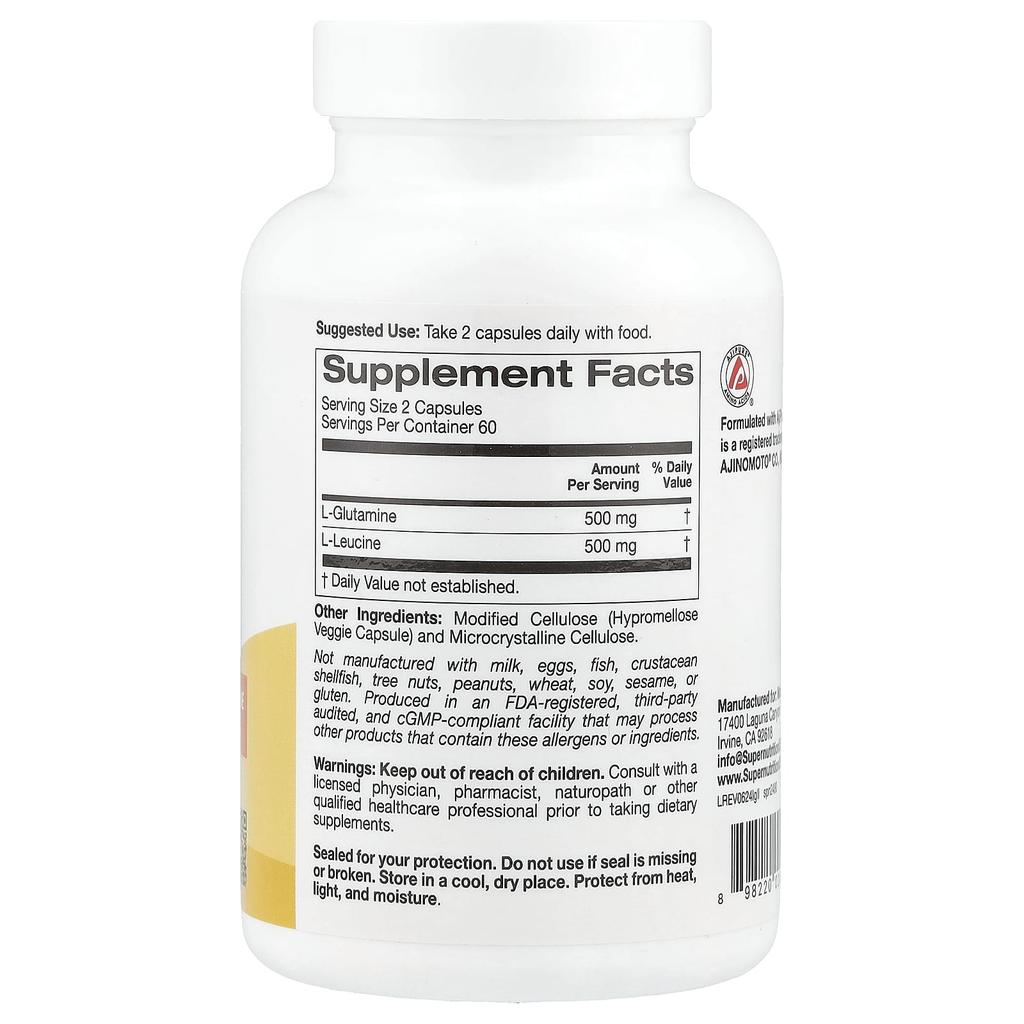 L-Glutamine + L-Leucine, 120 Veggie Capsules