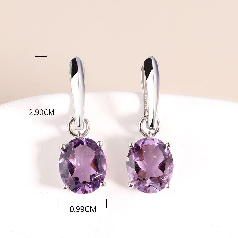100% Natural Brazil Amethyst Oval 10* 12mm Gemstone Earrings 925 Sterling Silver Simple Design Fine Jewelry for Women Gift