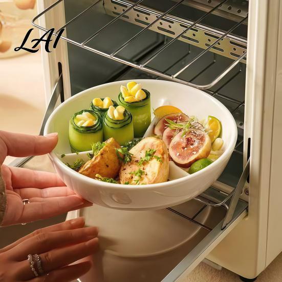 Portion Control Diet Dish Ceramic Steamer Plate with 3 Divided Compartments Round Dinner for Food Rice Meat Vegetable Separator Pot Family Daily Use