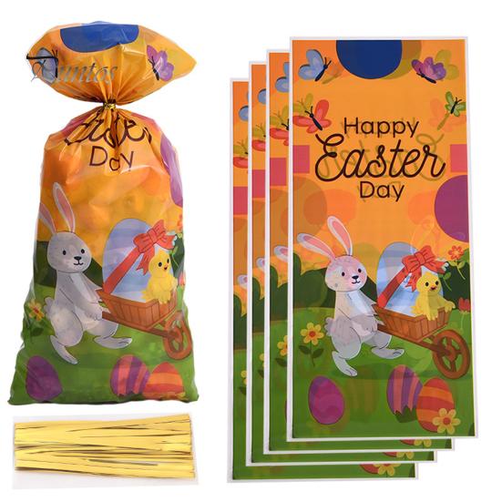50Pcs Easter Bunny Candy Bags Large Capacity Cartoon Pattern Cute Cookie Candy Wrapping Bag Party Gift Bags