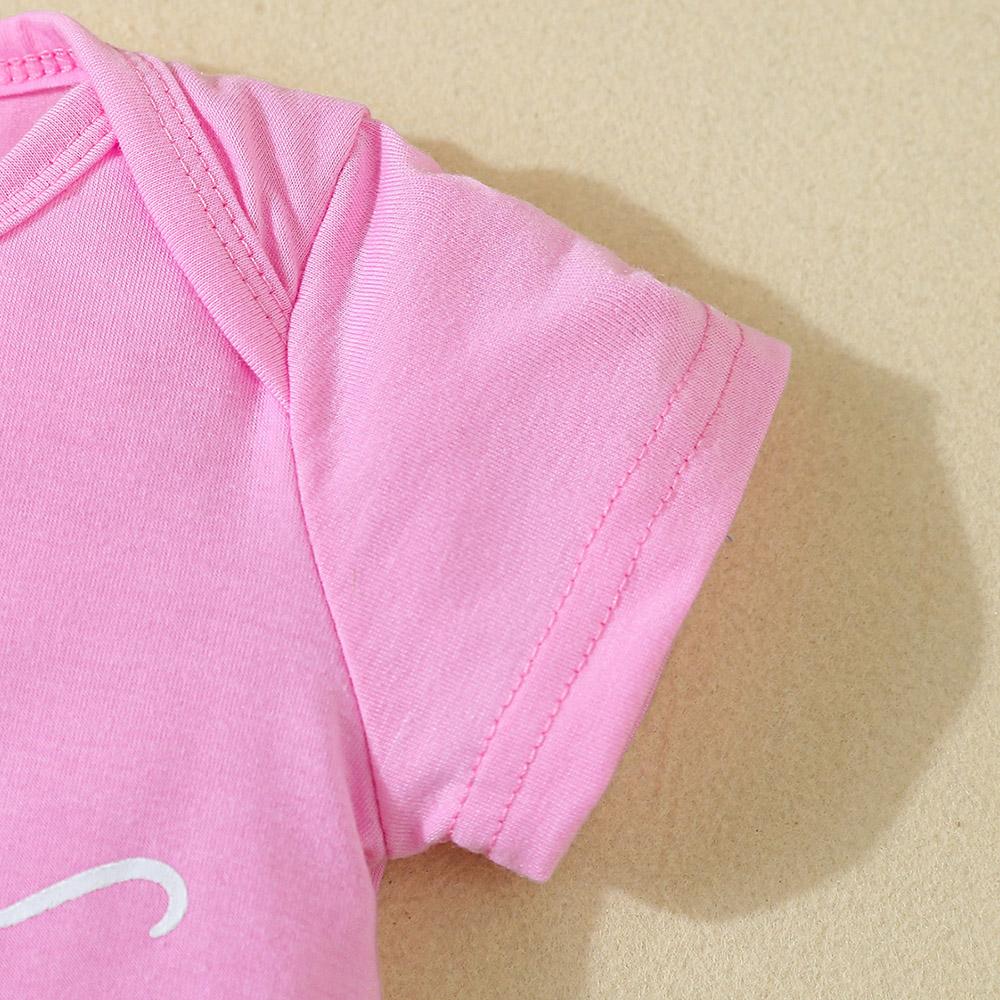 1-18 месяцев Девочка комбинезон с короткими рукавами и монограммой с бантом напечатанные брюки и повязка на голову розовый костюм