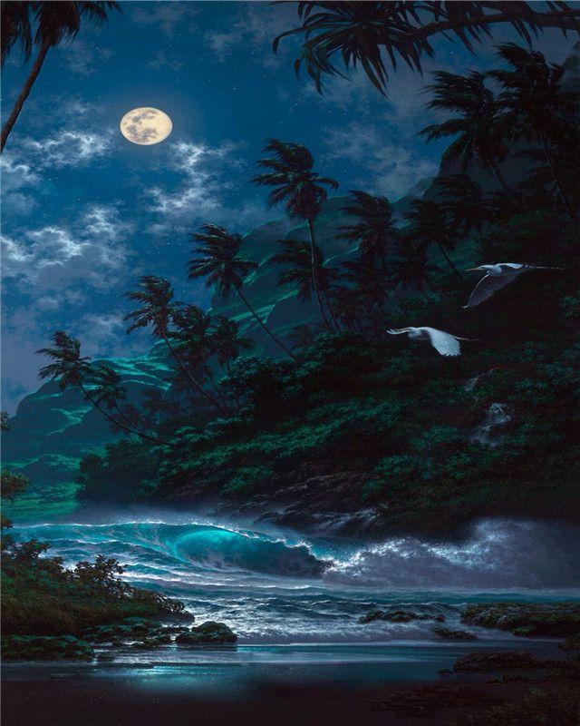RUOPOTY DIY Painting By Numbers Moon Landscape Acrylic On Canvas Wall Art Picture By Numbers Seaside For Living Room