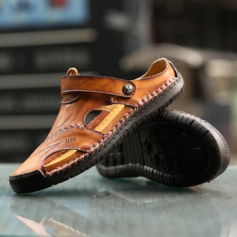 Men's Large Size Leather Beach Sandals