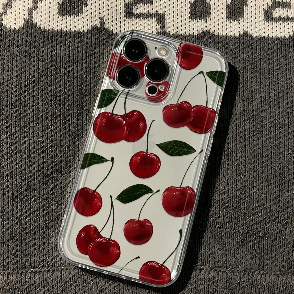 Прозрачный чехол для телефона с акварельной вишней для iPhone 17E 16 15 14 13 12 11 Pro Max 15 Plus 16E Ударопрочный Мягкий Прозрачный Чехол Fundas