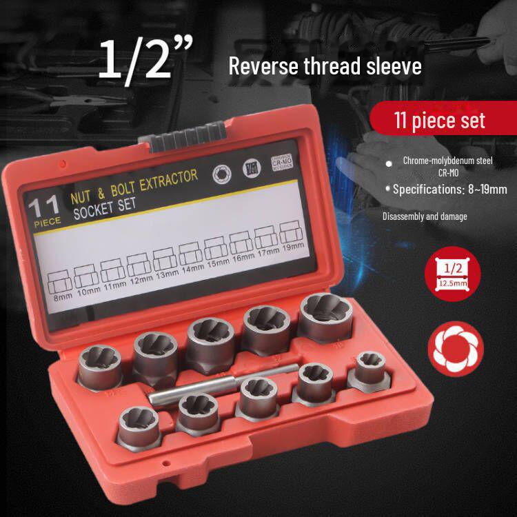 Набор из 10 экстракторов гаек с квадратным приводом 1/2" и инструментом для снятия скользящих гаек для пневматической пушки и электрического гаечного ключа