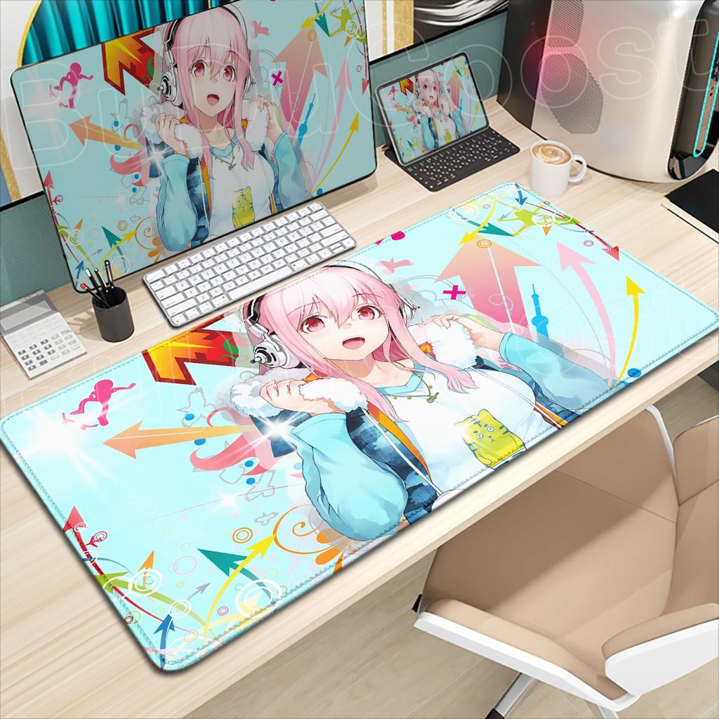Игровой коврик для мыши Super Sonico, большой, расширенный, аксессуары для ПК и офиса, кавайная девушка, HD-печать, коврик для клавиатуры компьютера, 900x400 мм