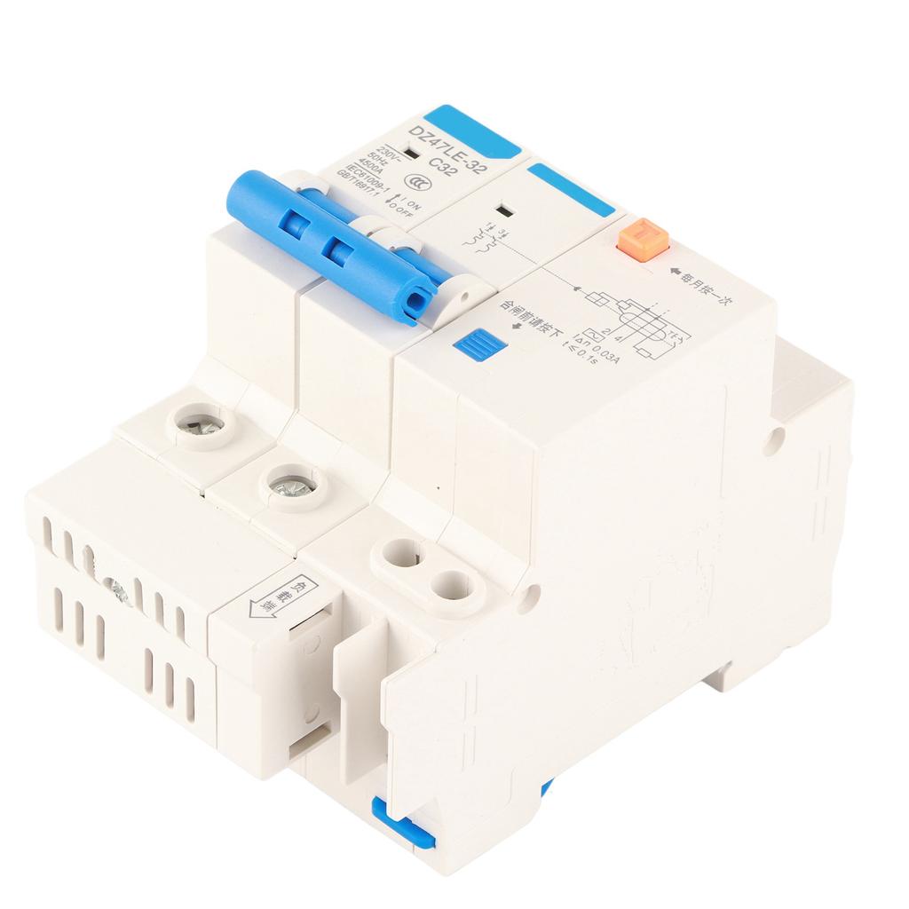 Residual Current Circuit Breaker 32A DZ47LE-32 2P+N C32 RCCB, 230 V 30 MA with Small Size for Home Decoration, Engineering Constructions