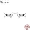 BAMOER 925 Sterling Silver Cute Dachshund Stud Earrings Lovely Dog Inlaid CZ Hypoallergenic Earrings for Women Fine Jewelry