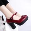 Women's Pumps Shoe Platform Solid Color New 2024 Spring Summer Chunky High Heels Shallow Mouth Buckle Round Head Shoes for Women