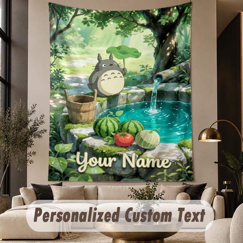 Custom Text Printed Tapestry My Neighbor Totoro Pattern Large Wall Hanging Indoor Room Decor