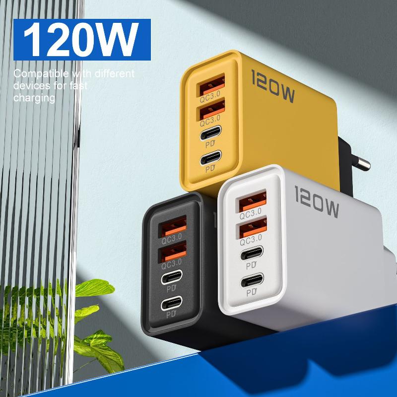 1 шт. EU US UK вилка, дорожная станция-зарядное устройство 4 порта 120 Вт USB C, быстрый адаптер питания PD QC3.0 для телефона