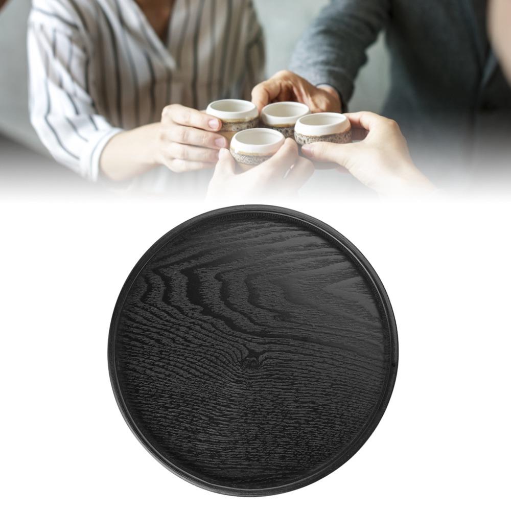 Round Shape Solid Wood Tray Black Color Tea Serving Tray Platter Wood Serving Tray Restaurant Use