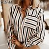 Женская мода повседневная весна-осень полосатый принт длинный рукав воротник поло блузки и рубашки
