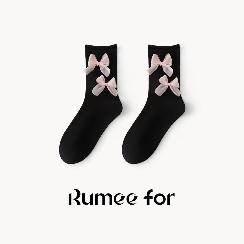 5 пар новых женских носков-труб с нескользящей отделкой и милым бантом на весну и лето