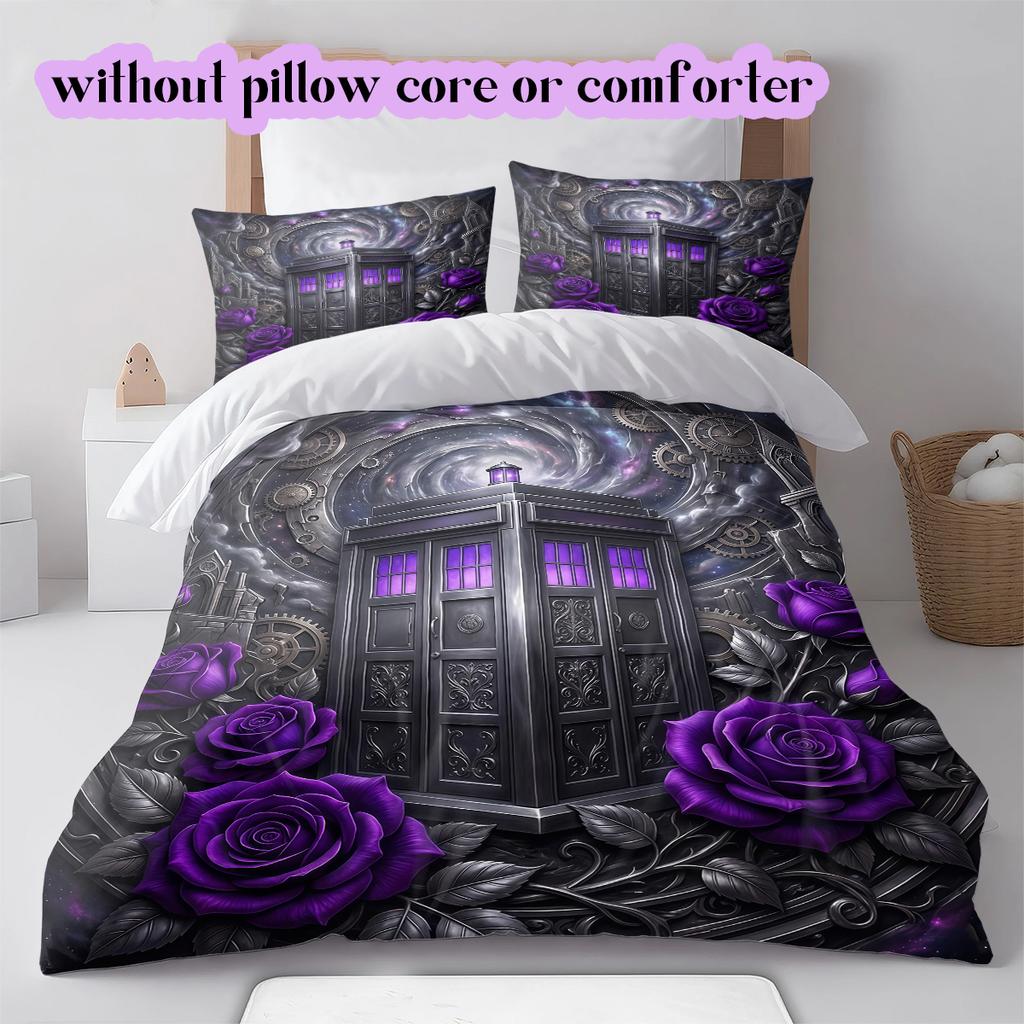 Purple Rose Gothic Pattern Bedding Quilt Set Quilt Cover Pillowcase Home Decoration Birthday Gift (1 * duvet cover + 2 * pillowcase, without core)