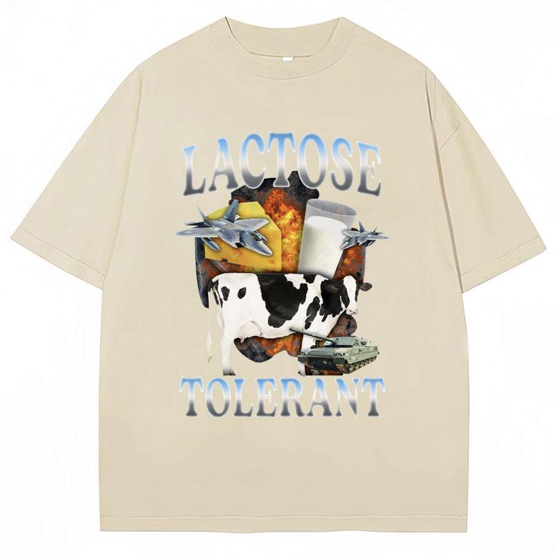 Lactose Tolerant Funny Milk Print T Shirt Men Women Retro Fashion Short Sleeve Cotton Summer Casual Humor T Shirts Gifts