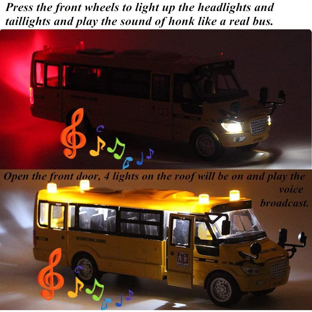 1/32 школьный автобус, игрушки для малышей, 9-дюймовые откидные желтые игрушечные автобусы, литые под давлением машинки со звуками, подсветкой и открытыми дверями, день рождения для мальчиков, девочек, детей