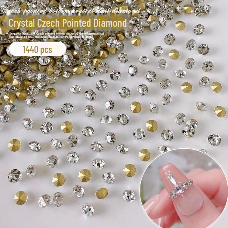 Смешанные чешские мини-стразы для ногтей - 1440 шт. маленьких круглых бриллиантов с заостренным основанием