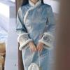 Зимнее Ципао Blue Lady 2026: Платье с бархатным плюшевым воротником и широкими рукавами