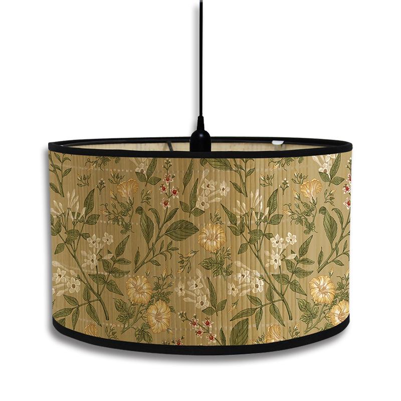 Абажур в скандинавском стиле с зеленым растительным узором, абажур из бамбука, люстра для кафе, декор в стиле ретро для домашнего проживания, подвесной светильник