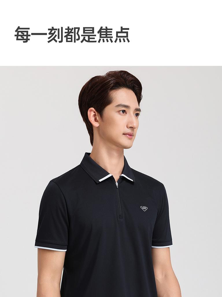 Langdeng Men's Summer Refreshing Cotton and Hemp Half Zipper Collar Business and Leisure Polo Shirt